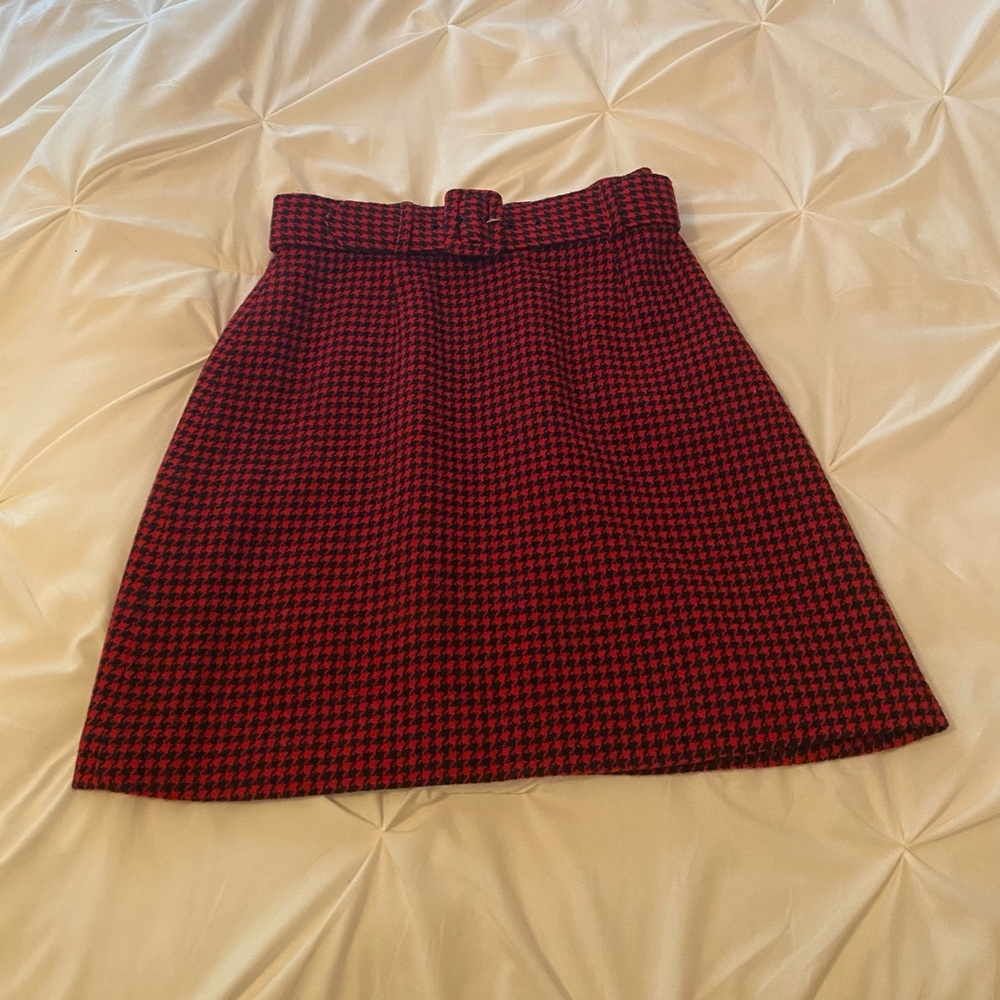 The Limited Red and Black Houndstooth Skirt